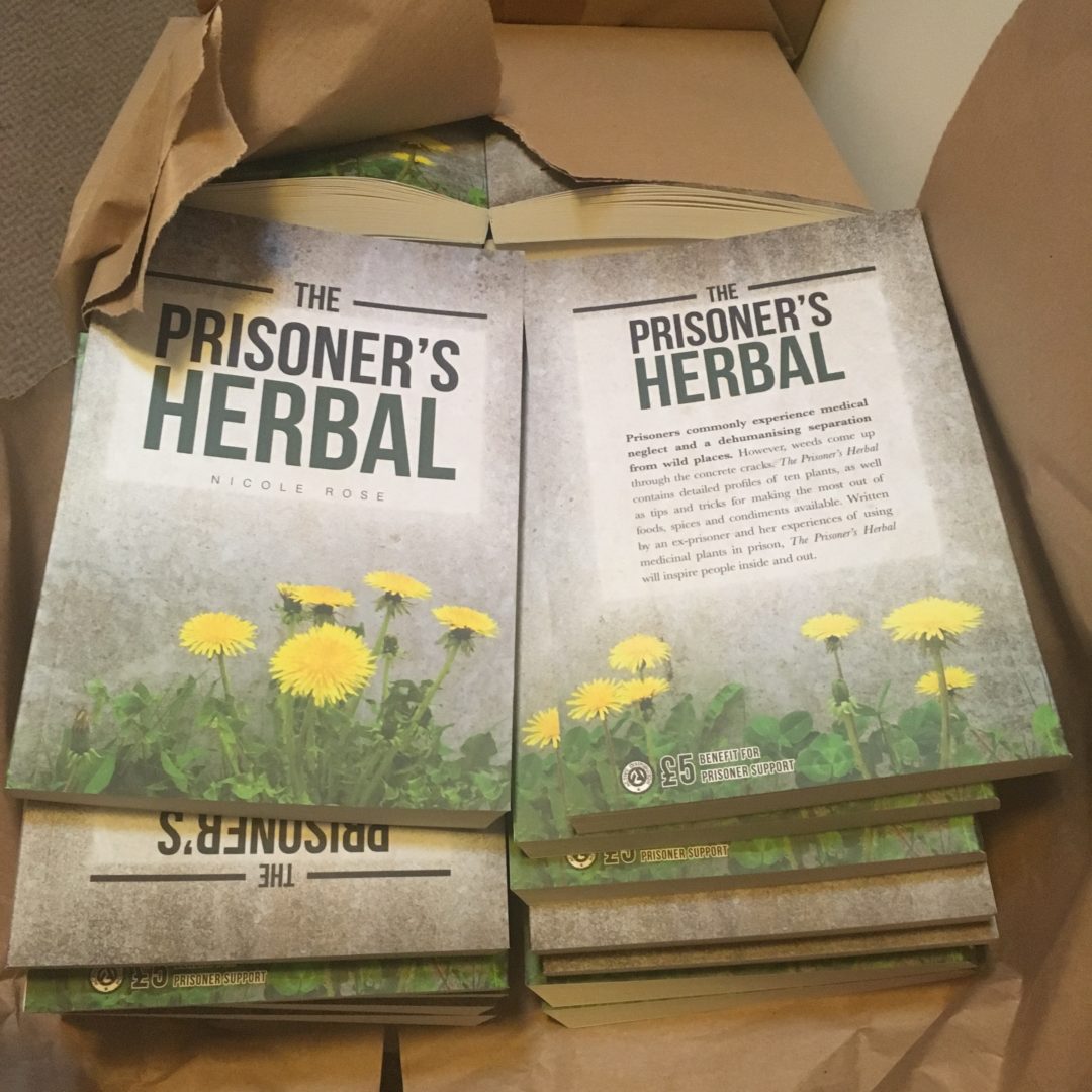 A box of The Prisoner's Herbal books