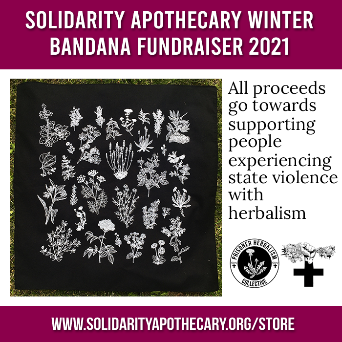 Image shows a black bandana with plant illustrations